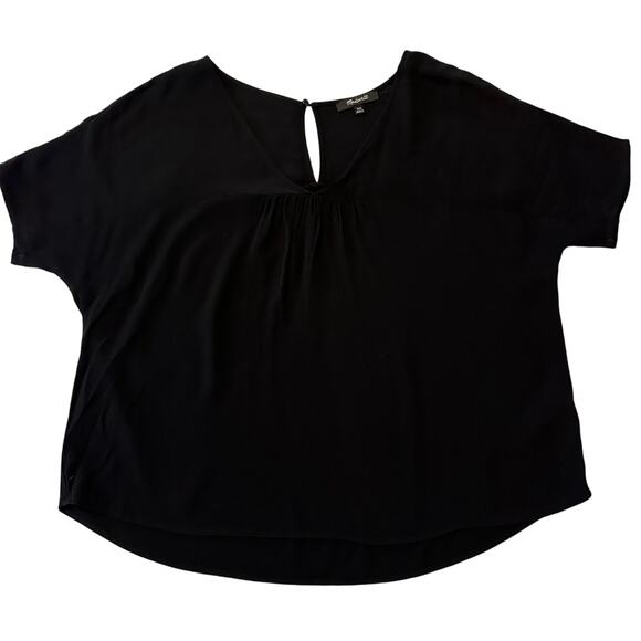 Madewell Women’s Size XXS Rhyme Top V Neck Blouse Black Relaxed Fit Short Sleeve - Picture 2 of 7